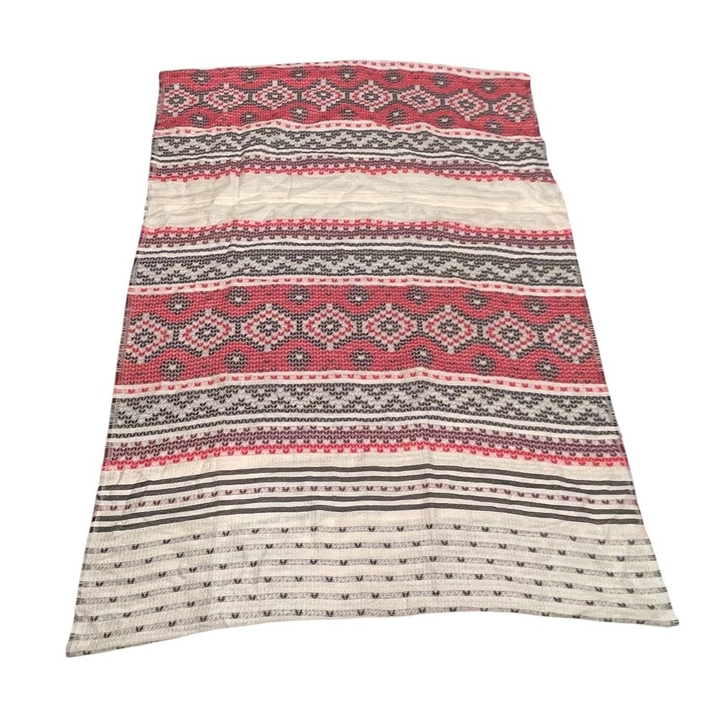 J. Jill Scarf Women's One Size Cream Multi Fair Isle Geometric Cotton Blend NEW
